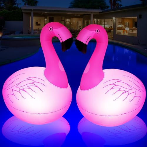 DeeprBling Flamencos Luces Flotantes Piscina, Luz Piscina Solar Flotante de Flamenco Inflable, Luces Piscina Solares Impermeable IP68, Flamencos luces LED flotantes para Piscina, Estanque - 2 Piezas
