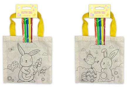 Create Your Own Easter Bag Kit, DIY Paint Easter Craft for Kids and Adults, Fun Easter Activity & Reusable Decor, Egg Hunt, Personalize Canvas Bag with Felt Tips, Storage Tote Bag, Easter Gifts