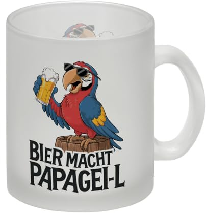 speecheese Glas Tasse Bier macht papagei-l Comic-Papagei mit Bierglas | Lustige Tasse für humorvolle Kaffeeliebhaber und Bürohelden