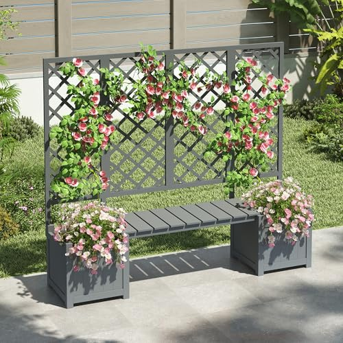 Merax Pflanzkübel mit Sichtschutz, Blumenkasten mit Rankgitter aus Massivholz Tanne, für Garten Hof Terrasse, Grau, 169Lx42Bx145H