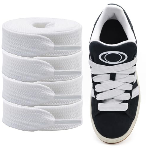 Cordeaux Épais pour Adidas Campus 00s, Pack de 2 Paires Lacs Plat Large de 15mm, Lacs de Remplacement pour Sneakers - Blanc