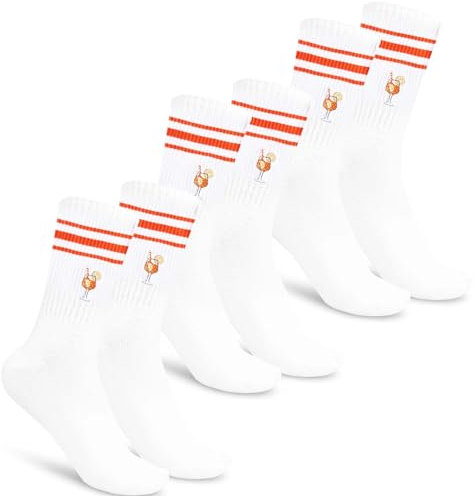 Aperol Chaussettes, Chaussettes Aperol Spritz, Coton Blanc avec Motif Verre à Vin, Cadeau Original pour Amateurs d'Aperol (FR/ES, Numérique, 36, 42, Taille normale, Taille normale, B)