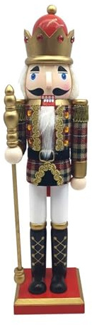 Handbemalte karierte Nussknacker-Holz, 38,1 cm, Weihnachtspuppe, König, Soldat, Puppe, Figur, Spielzeug, dekoratives Schreibtisch-Display