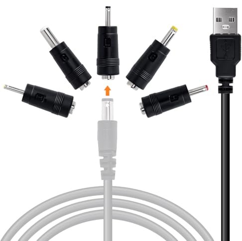 Tolesum Cavo di Alimentazione da USB a DC 5V,Cavo di Ricarica USB con 5 connettori DC, Ingresso a Uscita DC 5,5 x 2,5 mm, per router, CCTV