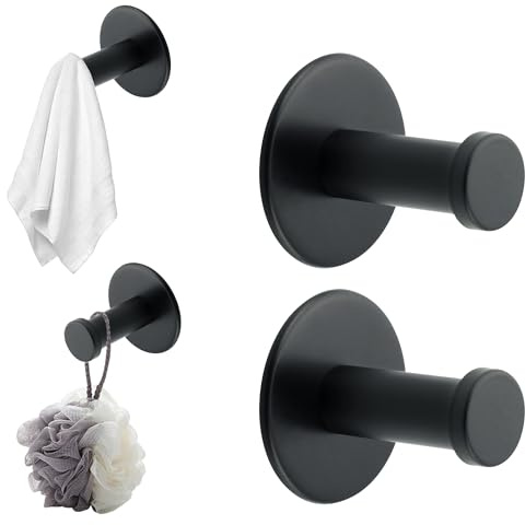 Mooche 4 Pack Bathroom Black Towel Hook, Back of Door Hooks Screw in