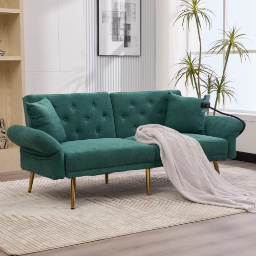 dowowdo Modernes Sofabett 2-Sitzer | Ladestation, 3-Fach verstellbar, als Sessel mit Schlaffunktion, für Wohnzimmer & Jugendzimmer, Grün