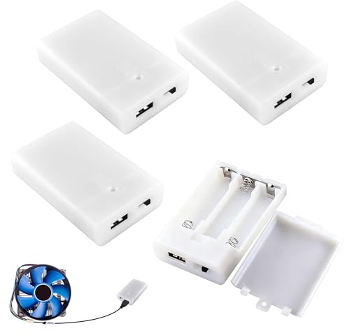 4Pcs Battery Case Box with USB Port, 3 X AA Battery Pack with On/Off Switch | USB Battery Power Bank for LED Lights, White, Portable Battery Holder Case for 4.5V LED Strip Lights Fairy String Lights