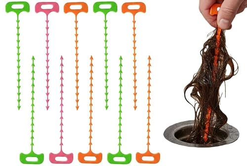 Pack of 10 8 Pipe Plungers - Drain Cleaner Hook for Hair and Waste - Professional Cleaning Tool for Sink, Shower and Sink - Pipe Cleaner