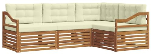 vidaXL Outdoor-Sofagarnitur mit Kissen 4 pcs Natur und Creme, Moderne Garten-Sofa-Ecke, haltbare Lounge-Möbel für draußen, gemütliche Terrasse-Sitzgelegenheiten