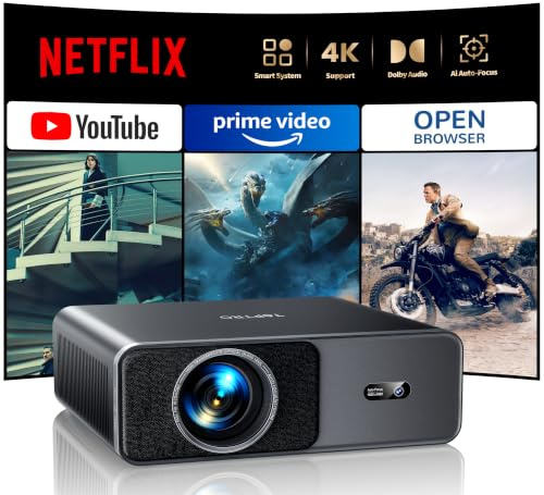 Vidéoprojecteur 4K【36000LM/Compatible Netflix/Dolby】 TOPTRO Projecteur Vidéo Auto Focus/Keystone WiFi6 Bluetooth, Smart Home Cinéma Projector FHD 1080P HDR10, Rétroprojecteur Extérieur Zoom 50%
