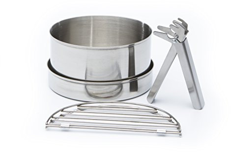Camping Cook Set – Small for 'Trekker' Kelly Kettle® | Stainless Steel | Includes a 0.45 LTR Pot, Pan/lid, 2 Piece Grill, Gripper | Customise Your Kettle Kit | for Hiking & Backpacking | 0.22kg