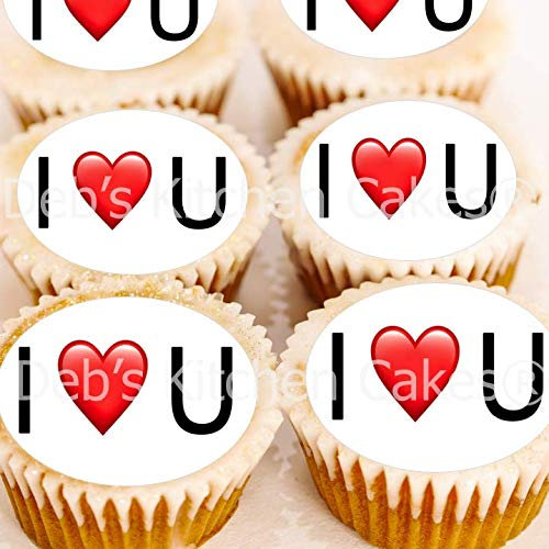 I Heart You Cupcake Toppers - Edible Wafer - 4cm x 24 - I Love You Valentine's Cake Decorations