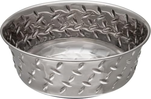 Loving Pets Ruff-N-Tuff Diamond Plated Dog Bowl, Medium (1.9L) | Heavy Weighted, Dishwasher Safe, Resists Bacteria, Durable Rubber Base