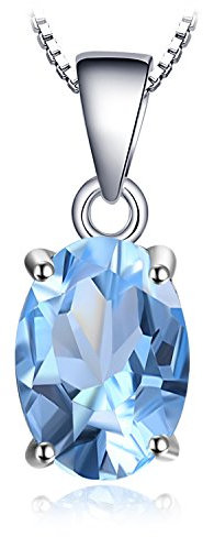 JewelryPalace Oval 2.1ct Echt Topas Birthstone Solitär Kette Anhänger, Schmuck Set mit Himmelblauer Stein, Halsketten Damen Silber 925 Collier Edelstein Mädchen, Ketten für Frauen Geschenk 45CM