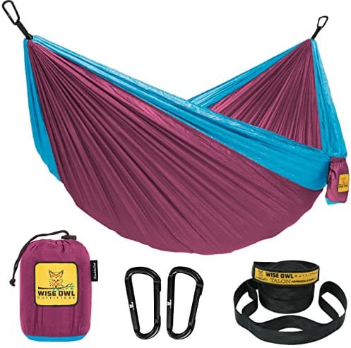 Wise Owl Outfitters Hängematte - Outdoor Hängematte für für 2 Personen - Ultraleichte Reisehängematte - Belastbar bis 226 kg - Camping Zubehör - Inkl. Aufhängung u. Karabiner (Fuchsia und Himmelblau)