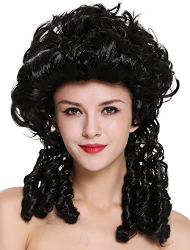 WIG ME UP - DH1009-ZA103 Perücke Damen Karneval Barock Renaissance Romantik Spiral Hofdame Locken toupiert Schwarz