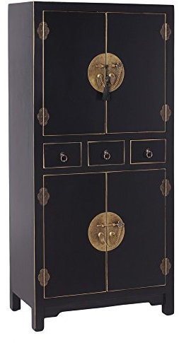 LOLAhome Armario de Madera Negro con 3 cajones y 4 Puertas Oriental de 63x33x131 cm