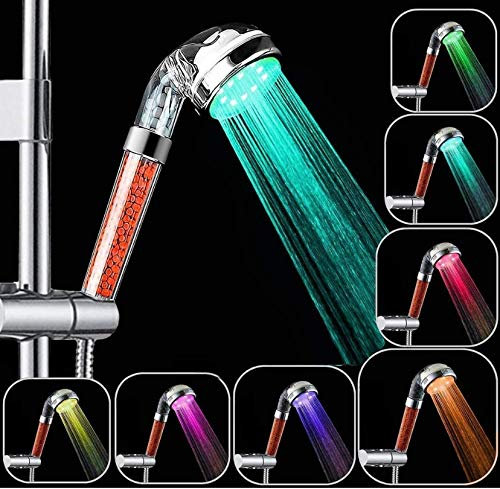Jopee Cabezal de ducha iónico de piedra con LED 7 colores cambiantes, 200 % filtro de ducha de alta presión, 30 % de ahorro de agua, rociador de ducha con mango con filtro iónico negativo (rojo)