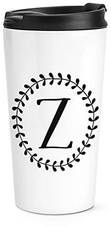 Letter Z Floral Wreath Alphabet Travel Mug Cup