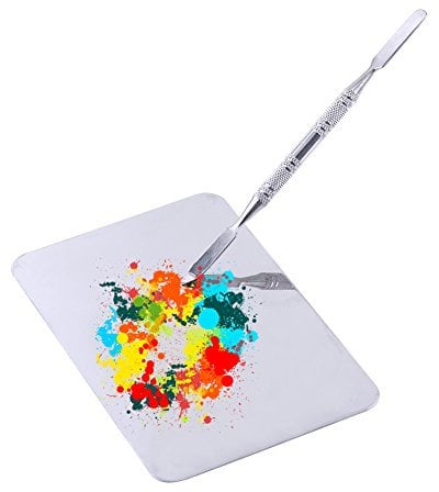 Mischpalette Makeup Edelstahl Mischwerkzeug mit Spatel für Nagel Pigment Cosmetic Foundation, hochwertige Rechteckform als Spiegel (83g)