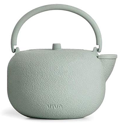 schöne Zen Teekanne aus Gusseisen, matt-Mint, 0,8 Liter, mit Edelstahl-Sieb, von Innen emailliert, für alle Tee-Sorten geeignet