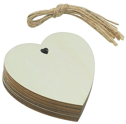 Suneast 20 Stücke Holz Christbaumschmuck Anhänger Weihnachtsdeko Holzanhänger mit Schnur DIY Weihnachtsbaum Hängende Ornamente Arbeit Handgemachte für Weihnachten Deko - Herz