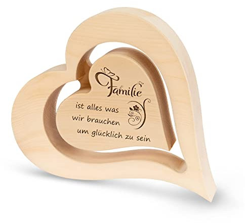 sagl.tirol Herz aus Zirbenholz mit schwebendem innen Herz [100% Naturprodukt] schöne Tischdeko I Holzherzen Deko aus Zirbe I Herz Deko I Hochzeitsgeschenke für Brautpaar I Hochzeitsgeschenk I Familie
