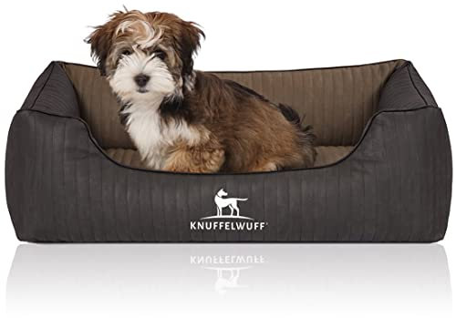Knuffelwuff Orthopädisches Hundebett Outback aus Laser-gestepptem Kunstleder M-L 85 x 63cm Schwarz/Taupe - Abnehmbarer Bezug - leicht zu reinigen - für große, mittelgroße und kleine Hunde