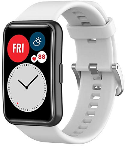 Wownadu Bracelets Compatible pour Huawei Watch Fit/Watch Fit New/Watch Fit Elegant/Watch Fit SE, Bracelet Rechange Femme Homme Remplacement Silicone Bands Blanc,(Pas de Tracker)