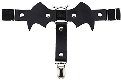 Womens Sexy Elastizität Gurtzeug Gurness Herz Beinkette Strumpfgitter Gürtel Cosplay Elastische Oberschenkel Ring Strumpfband Adjustable (Color : Black Bat)