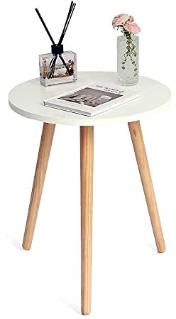 AWASEN Runder Beistelltisch, Akzent-Nachttisch, modern, für Wohnzimmer, Schlafzimmer, Büro, kleine Räume, 40,6 cm D x 49,5 cm H (weiß)