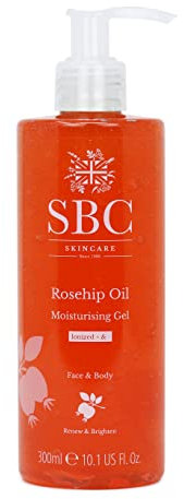 SBC Skincare Rosehip Oil Moisturising Gel 300ml, Anti-Ageing Face And Body Moisturiser With Rosehip Oil and Vitamins A, C and E, Hydrates and Brightens