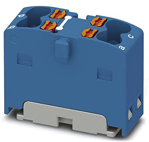 PHOENIX CONTACT PTFIX 4X1.5 BU Verteilerblock, Intern Gebrückt, Passende Steckbrücken Siehe Zubehör, 450V Nennspannung, 17.5A Nennstrom, 4 Anzahl der Anschlüsse, 0.14-2.5mm² Querschnitt, 30 Stk