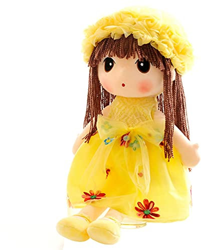LICHENGTAI Weiche Stoffpuppe, Stoffpuppe babypuppe Püppchen mit Haar, 45cm Schöne Puppe Stoffpuppe Plüsch Stofftier Spielzeug Cartoon Deko Toy Geschenk Gift für Kinder Baby Mädchen, Gelb