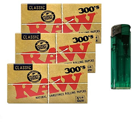 Papel RAW Bloc de 300 x 3 Paquetes (900 hojas) + Encendedor