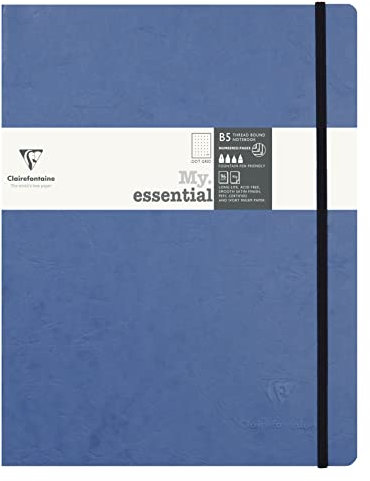 Clairefontaine 794434C - Notizbuch My.Essential Age Bag, Format B5 (19x25 cm), mit Fadenbindung, 96 Blatt nummeriert, dot/punktkariert, Papier elfenbein 90g, Blau, 1 Stück