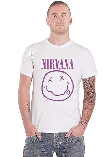 Nirvana T Shirt Purple Smile Band Logo Official Unisex White L