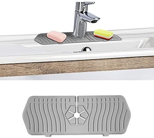 Sink Splash Guard Silicone Faucet Mat, Silicone Faucet Handle Drip Catcher Mat for Kitchen Bathroom Bar Countertop Protect (Grey)