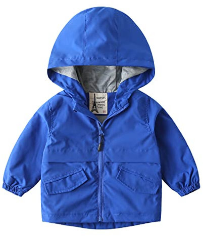 Bambini Cappotto Giacca a Vento Con Cappuccio, Unisex Autunno Antivento Stampa Giacche(4-5 anni,Puro Blu,Taglia 120)