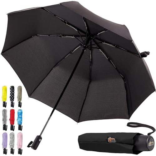 GORILLA GRIP Compact Travel Size Umbrella for Rain, Sleek Design, Black