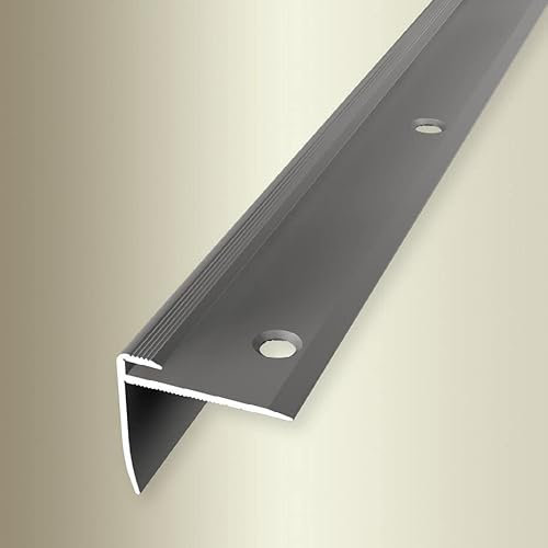 PROVISTON | Treppenkantenprofil | Breite: 27 mm | Höhe: 3 mm | Länge: 2500 mm | Aluminium eloxiert | Gerillt | Edelstahl | Versenkt Gebohrt