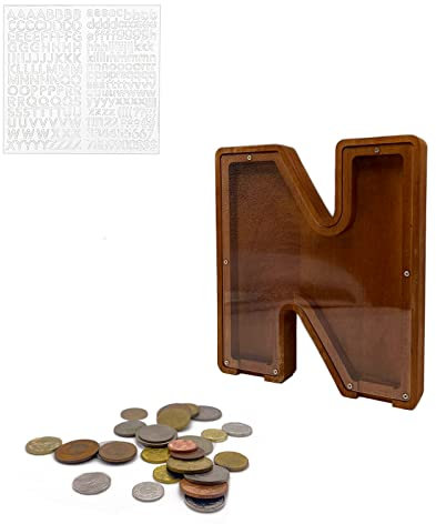 MEDOYOH Buchstabe N Spardose Buchstabe Holz Groß, 23CM/9IN A-Z Buchstaben Spardose Hölzerne Sparbüchsen Alphabet Münze Bank Münze Sparschwein Geld Bank für Erwachsene Kinder Geburtstagsgeschenk