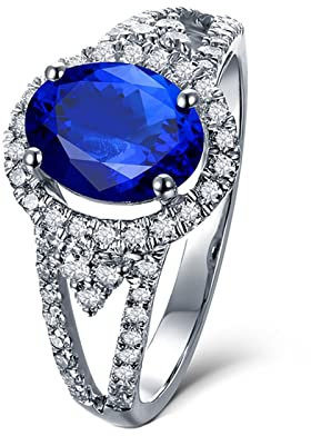 Ringe Liebe, Art Deco Schmuck Damen 18 Karat (750) Weißgold mit 2,5ct Blau Ovalschliff Tansanit Größe 63 (20,1)