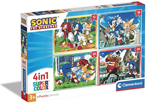 Clementoni - 21522-4 In 1 Supercolor Puzzle - Sonic - 12+16+20+24 Pieces, Jigsaw Puzzle For Kids Age 3, Puzzle Cartoon, Made In Italy
