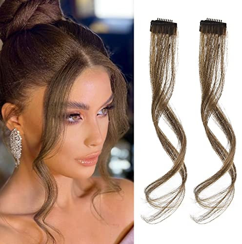 Flufymooz Side Air Bangs, 2 Stück Clip-in-Ponys für die Vorderseite, Pony-Haarspangen zum Anklipsen mit Schläfen, synthetischer langer Drachenbart-Pony, 30 cm (Dunkelaschblond)