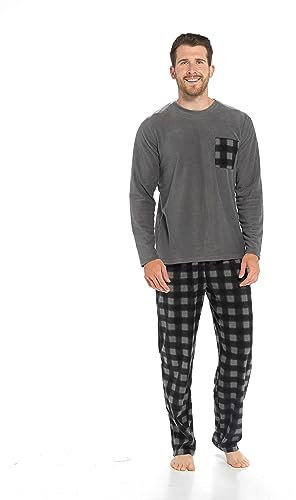 i-Smalls Pigiama da uomo a maniche lunghe in pile con controllo inverso, Carbone, L