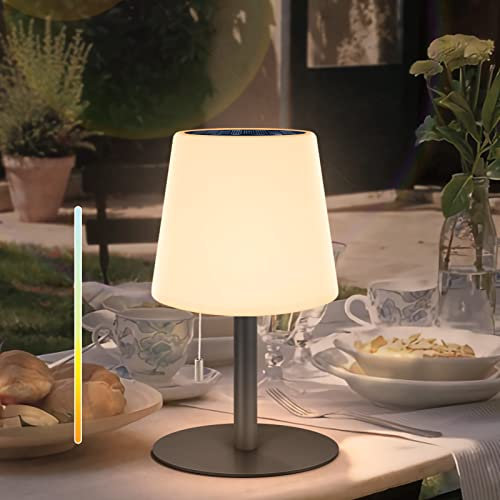 Postlucky Solar Tischlampe Outdoor LED Akku Tischleuchte Kabellos Dimmbar 2in1 Solarladung&USB Aufladung IP44 Wasserdicht Tischlampe Kabellos für Innen Außen Garten Balkon Restaurant - Schwarz