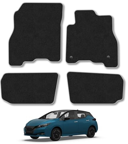Nissan Leaf (2018+) Car Mats Accessories Tailored Fit Carpet Floor Mats Non Slip Grey Trim Accessory Compatible Front Rear Set Anti Slip Full Coverage Granulated Backing Hand-Finished Clips