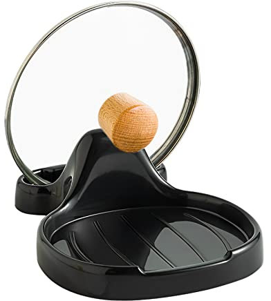 Kitchen Spatula Rack, Multifunctional Pot Lid Ladle Holder Heat-Resistant Kitchen Spoon and Lid Rest Kitchen Utensil Holder with Drip Pad Pan Lid and Spoon Holder (Black)