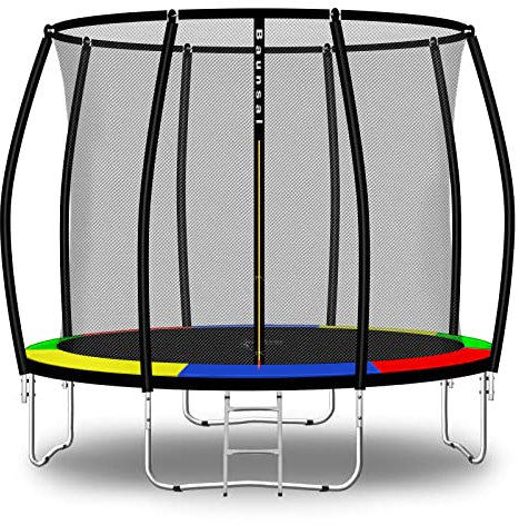 Baunsal® Trampolin Outdoor Ø 305 cm (FGIS) bunt Komplettset Sprungmatte mit Netz und Leiter Gartentrampolin Outdoor Spielzeug Kinder Trampolin Kinder Outdoor Spielzeug Garten